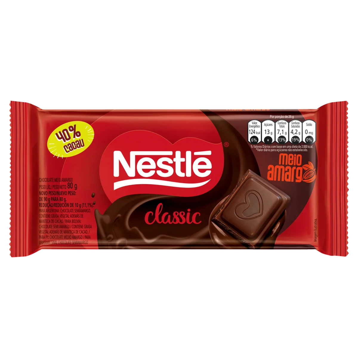 Chocolate Nestl Classic Meio Amargo 80g